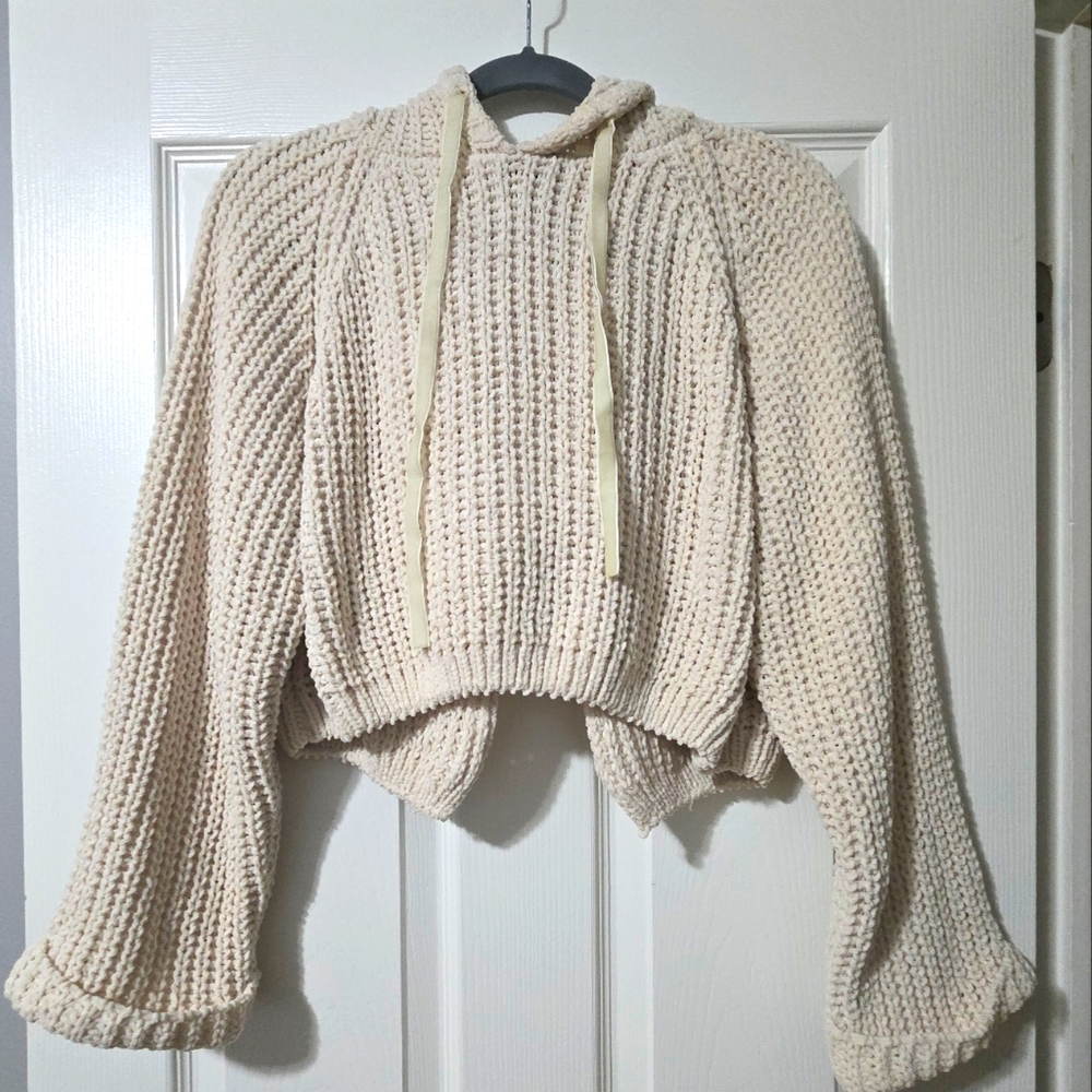 Cropped Hooded Knit Sweater